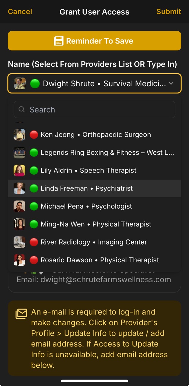 Grant User Access Page (Grant Provider Option)